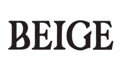 Das Wort "BEIGE" ist in großen, fetten, schwarzen Großbuchstaben auf einem schlichten weißen Hintergrund geschrieben.